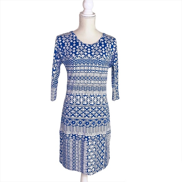 Vineyard Vines Blue Patterned Sheath Dress with 3/4 Sleeves - Picture 1 of 11